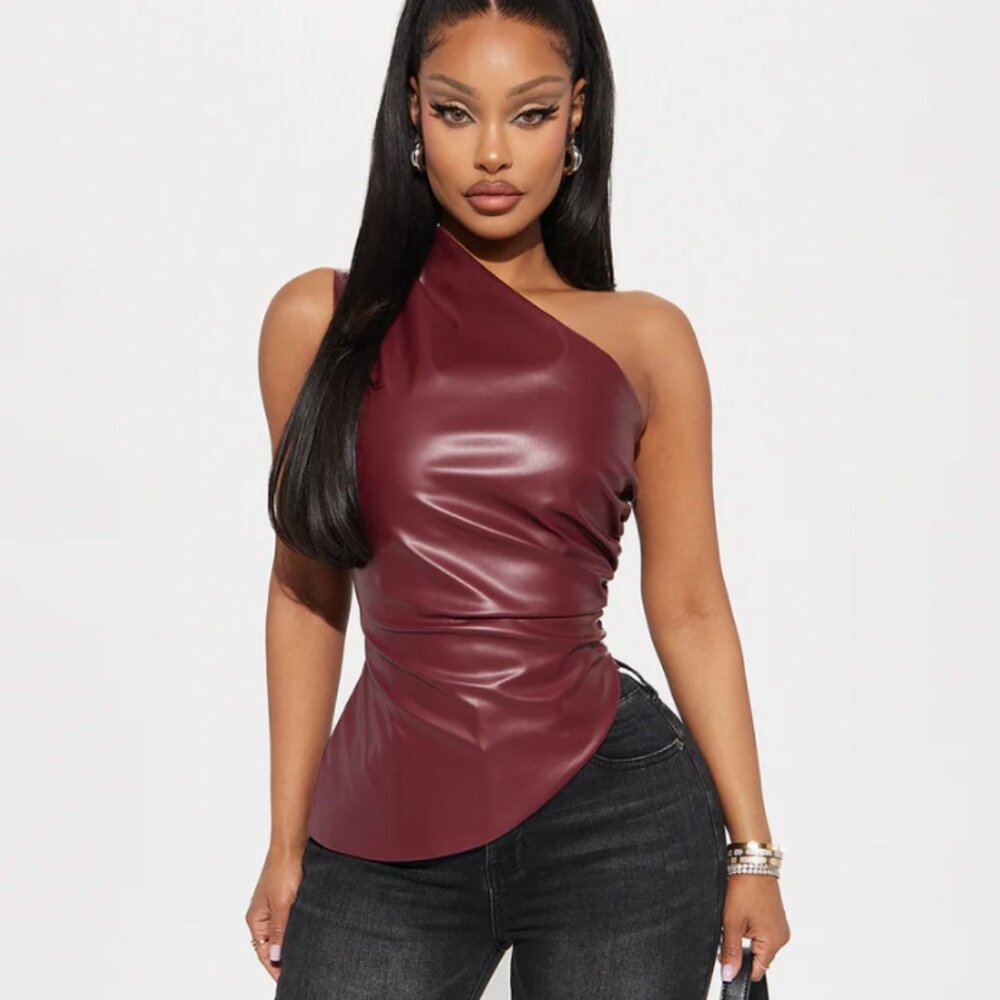 One Shoulder Burgundy Top
